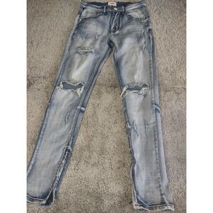 KDNK Jeans‎ Mens 30x31 Acid Wash Distressed Skinny Slim Fit Skater Zipped Denim